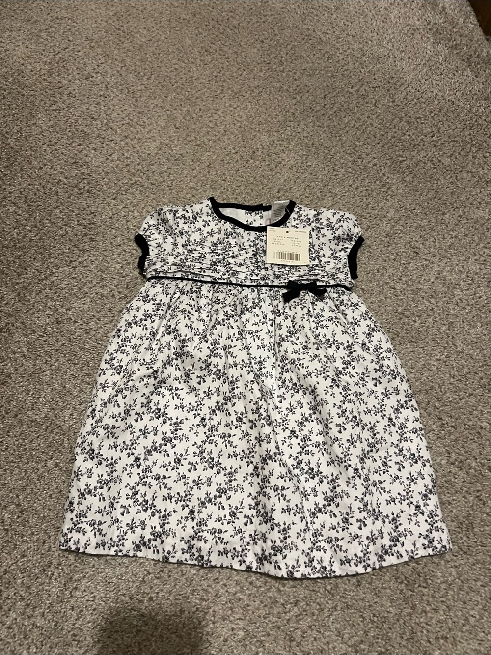 Janie and Jack White Dress with Black Floral Print and Trim